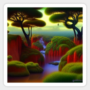 Digital Painting Of a Lush Wet Natural Scene On Jungle Magnet